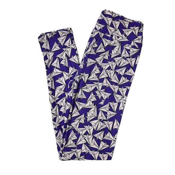 Lularoe Purple White Paper Airplane Leggings One Size - Picture 1 of 2